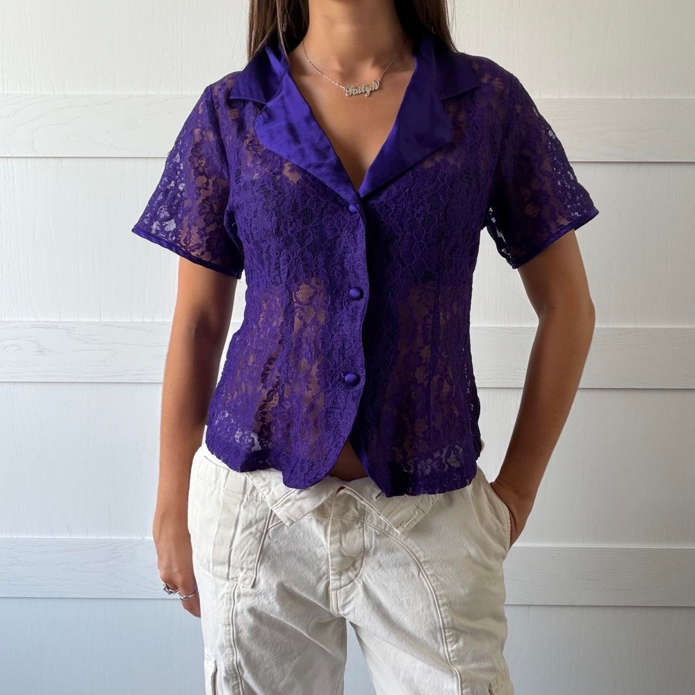 Vintage Victoria's Secret Purple Lace Satin Blouse